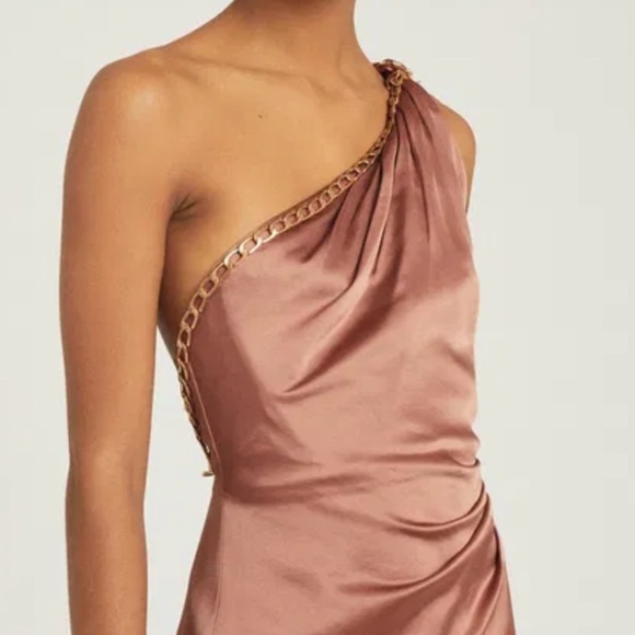 Reiss Adaline Satin Crepe Open Back Asymmetrical Chain Detail Cocktail Dress NEW - Picture 5 of 16